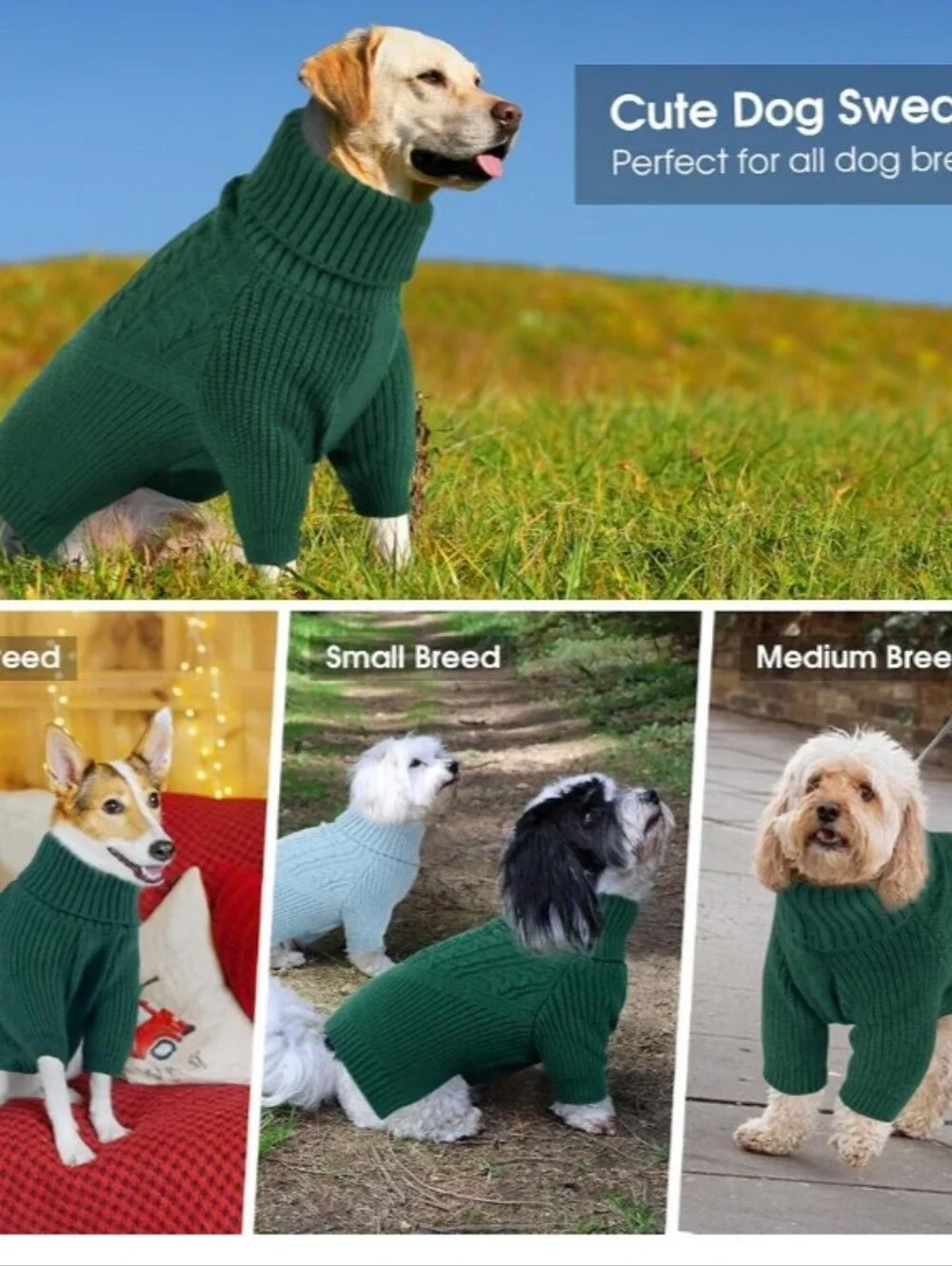 Classic Cable Knit Dog Sweater - Dark Green Large